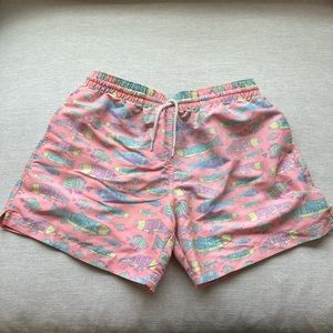 Chubbies men’s large pink swim shorts with fish pattern